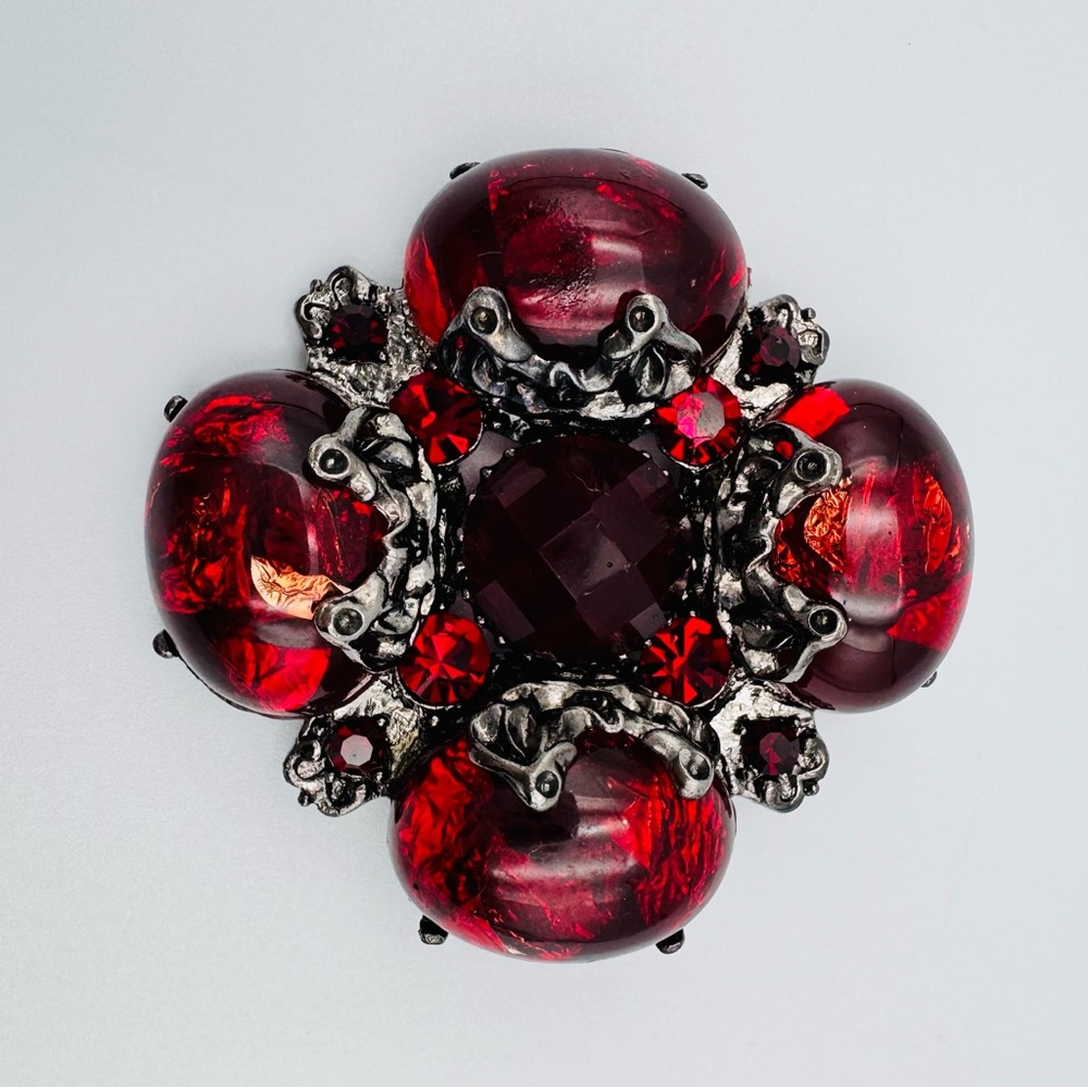 Ruby Red Rhinestone Maltese Cross Brooch Pendant Perfect for Red Hat Society